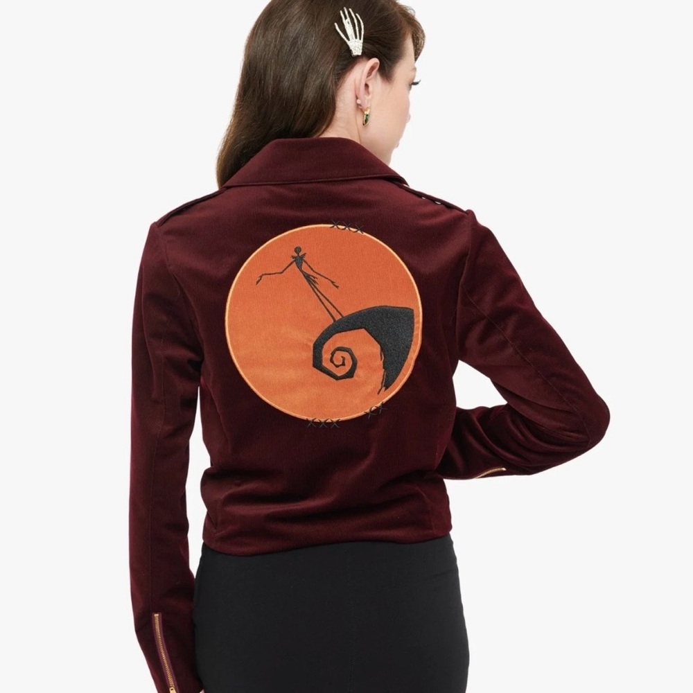 nwt unique vintage x disney nightmare before christmas burgundy velvet jacket S